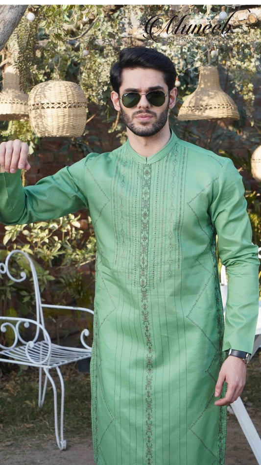 ZOUQ-E-BAHAR | GREEN | UNSTITCHED | SHALWAR KAMEEZ